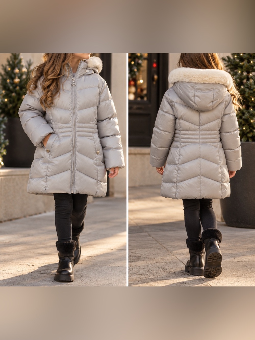 Michael Kors Girls Stadium Puffer Jacket with Faux-Fur Trim
